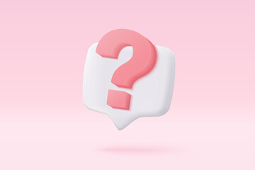 3d question mark icon sign or ask FAQ and QA answer solution information. Have a question, question answer sign or problem with cartoon minimal style concept. 3d icon vector rendering illustration - obrazy, fototapety, plakaty