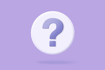 3d question mark icon sign or ask FAQ and QA answer solution information. Have a question, question answer sign or problem with cartoon minimal style concept. 3d icon vector rendering illustration - obrazy, fototapety, plakaty