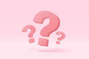 3d question mark icon sign or ask FAQ and QA answer solution information. Have a question, question answer sign or problem with cartoon minimal style concept. 3d icon vector rendering illustration