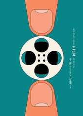 Movie and film poster design template background with film reel