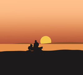 Silhouette of biker man with his motorbike during sunset. Enjoying freedom and active lifestyle, having fun on a bikers tour.