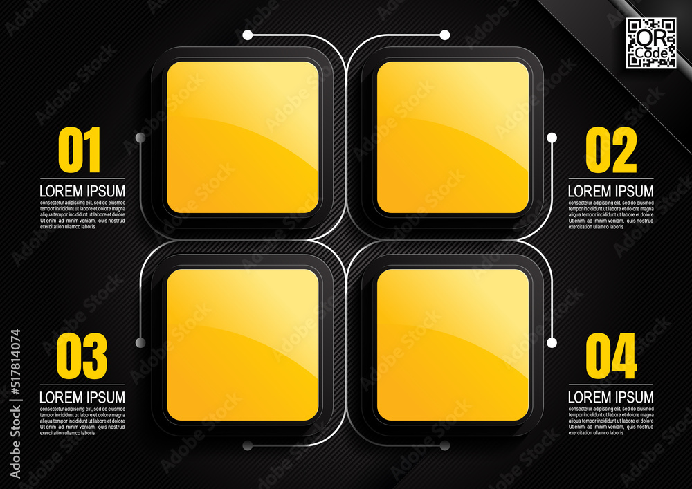 Wall mural infographics design, 4 process chart diagram template for presentation workflow, abstract timeline e