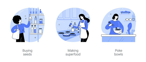 Fototapeta premium Eating superfoods isolated cartoon vector illustrations se