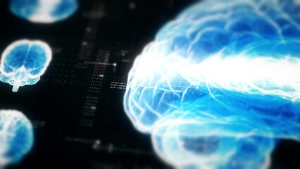 Futuristic head up display of virtual holographic biomedical brain neuron pathology and diagnostic scan