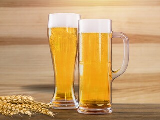 beer ingredients, barley near beer glass on the desk