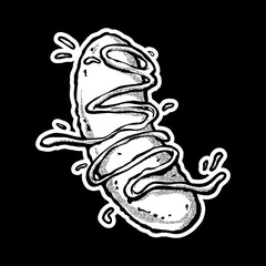 hot dog illustration with sauce splash. hand drawn technique. black and white