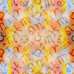 Zodiac signs, seamless pattern, hand drawn, vector design