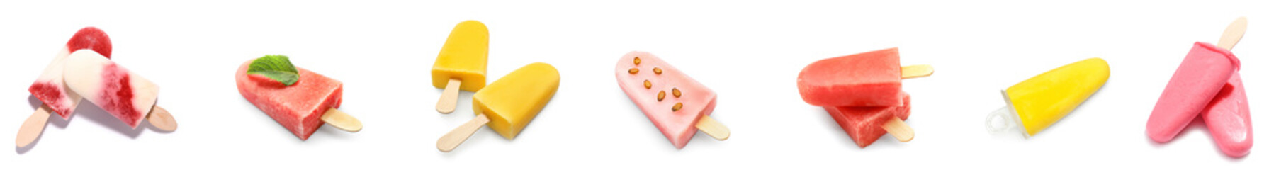 Set of many different sweet ice-cream isolated on white