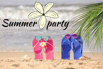 Advertisement banner for summer party with flip-flops and sunglasses