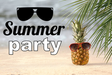 Advertisement banner for summer party with pineapple and sunglasses