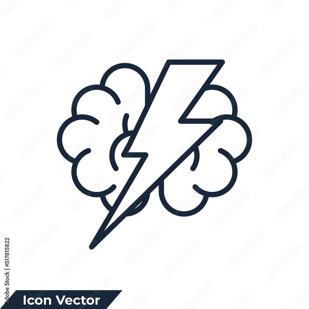 Poster brainstorm icon logo vector illustration. brain with thunder symbol template for graphic and web des