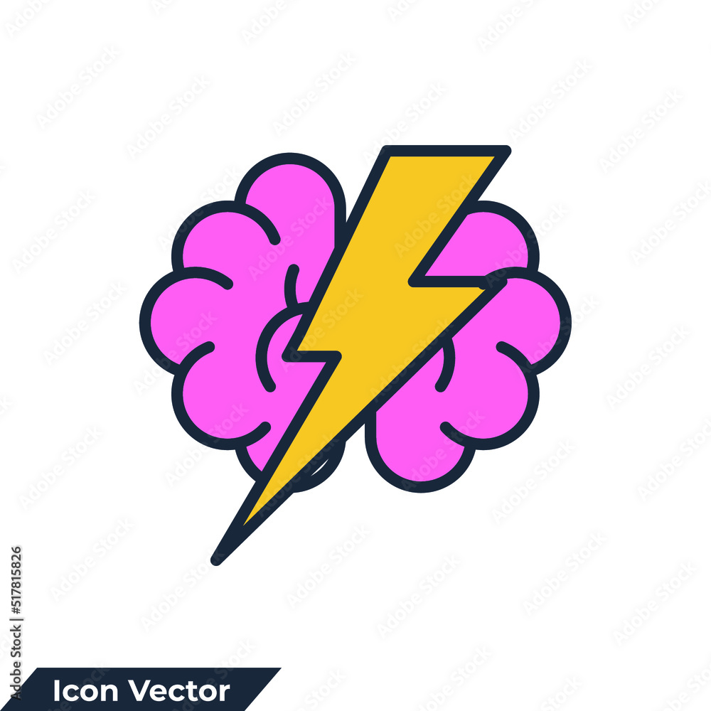 Poster brainstorm icon logo vector illustration. brain with thunder symbol template for graphic and web des