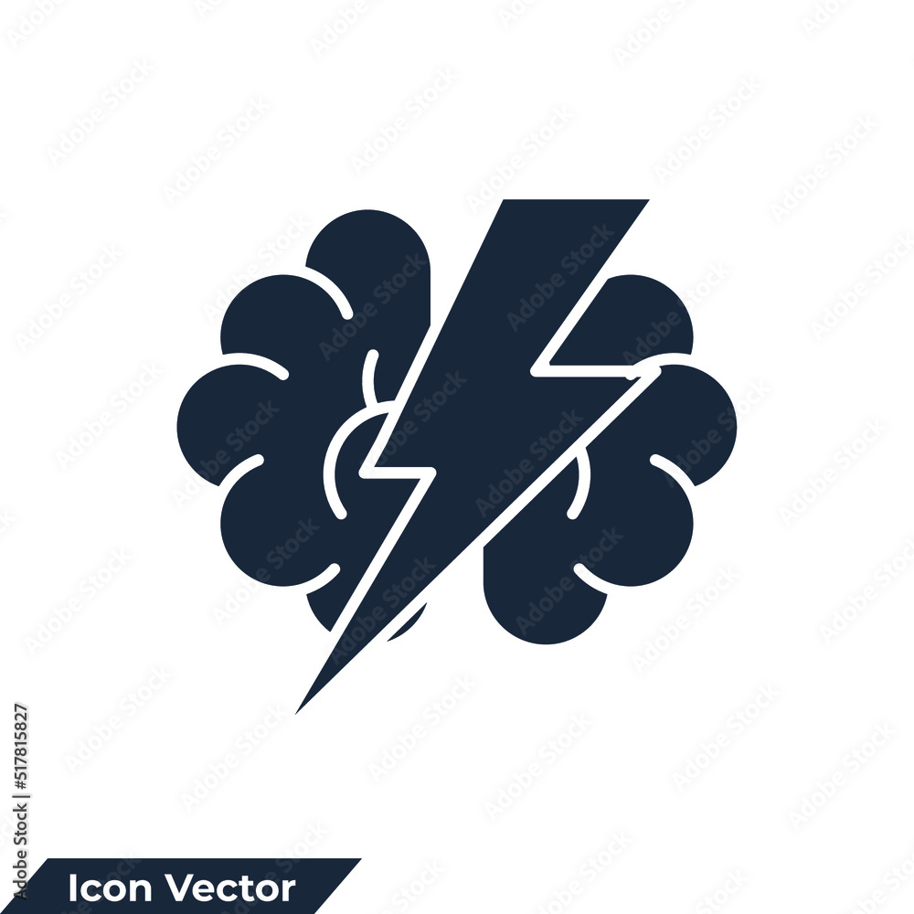 Poster brainstorm icon logo vector illustration. brain with thunder symbol template for graphic and web des