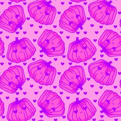 Cute cartoon Halloween seamless kawaii pumpkins pattern for kids and wrapping paper and clothes print and accessories