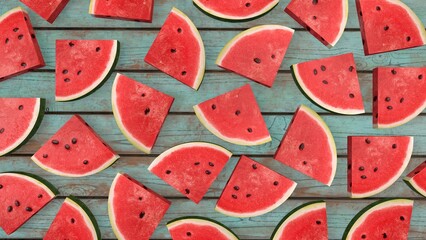 watermelon slice on wooden background. Summer color. 3d-rendering