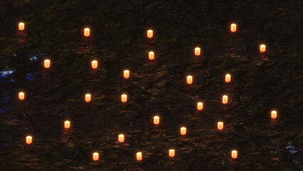 Isometric candle lanterns floating 3D Illustration