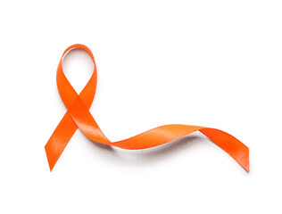 Orange awareness ribbon on white background. Kidney cancer concept