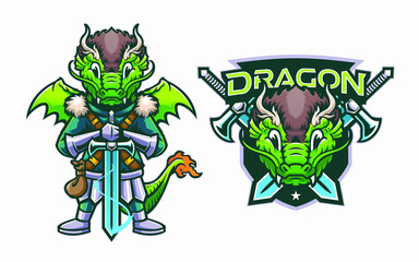 illustration of dragon mascot with sword
