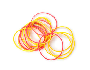 Heap of rubber bands on white background