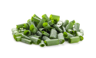 Heap of cut green onion on white background