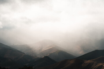 fog clouds in the mountains valley