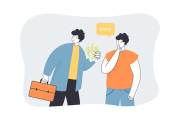 Businessman giving money to bribe man. People making illegal deal flat vector illustration. Bribery and corruption concept for banner, website design or landing web page