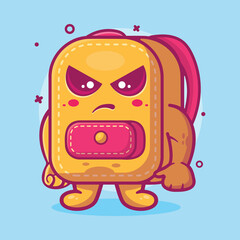 serious school bag character mascot with angry expression isolated cartoon in flat style design