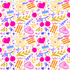 Abstract Hand Drawn Cherry Seamless Pattern
