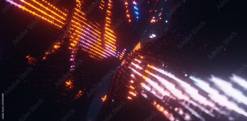 Wall mural background, data stream 3d render illustration. data transfer technology.flow of digital information