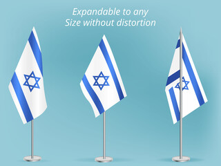 Flag of Israel with silver pole.Set of Israel's national flag