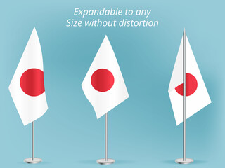 Flag of Japan with silver pole.Set of Japan's national flag