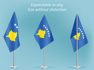 Flag of Kosovo with silver pole.Set of Kosovo's national flag