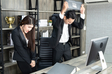 Emotional colleagues fighting in office. Workplace conflict. Angry boss. Man as a boss in the...
