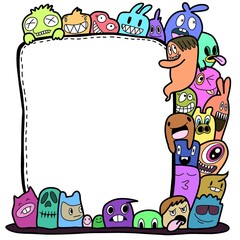 hand drawn doodle Funny monsters Doodle  and Memo board space for text.