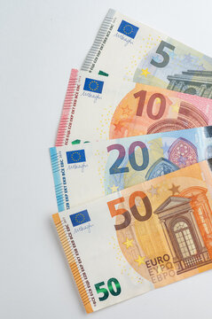 5, 10, 20, 50 euro banknotes. Money on white background