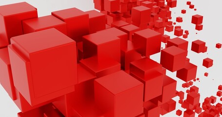3D rendering of an abstract background made of multicolored cubes, red