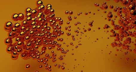 A metal ball on a blurry soft-focus colored texture. Air bubbles under water. Light and shadow abstractly copy the cosmic background.   3d rendering