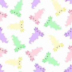 Cute cartoon axolotl. Seamless pattern. Vector.	