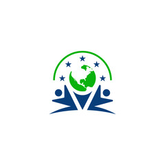 People care logo with world and star vector design