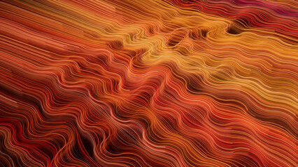 Orange, Yellow and Red Colored Stripes form Abstract Neon Background. 3D Render.