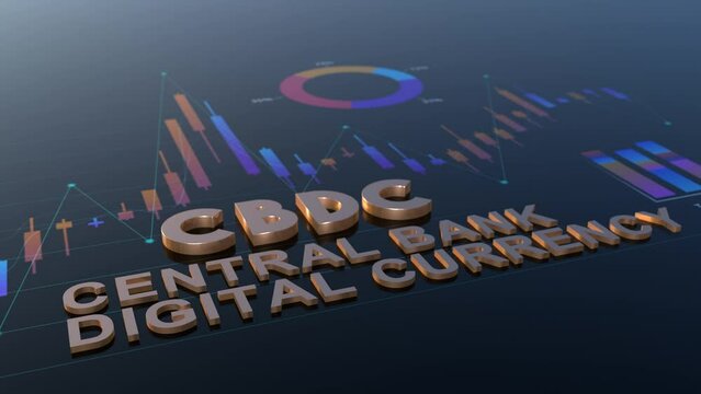 CBDC Central bank digital currency 3D render background animation with stock market data chart.