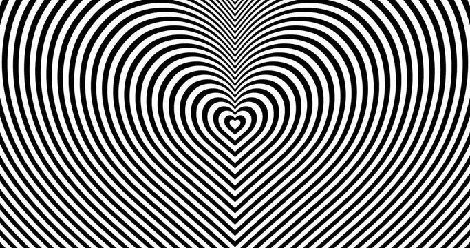 Hypnotic Black and White Heart Shape Optical Illusion Animation