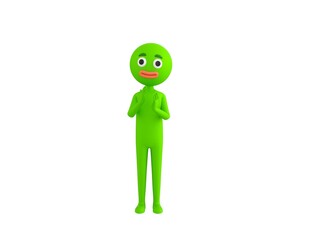 Green Man character applauding in 3d rendering.