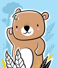 cute bear animal illustration for children handmade for printing