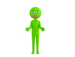 Green Man character show welcome gesture in 3d rendering.
