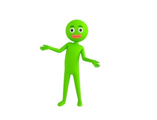 Green Man character spreading his hands in 3d rendering.