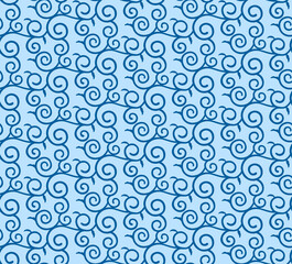 Japanese Curl Line Vine Vector Seamless Pattern
