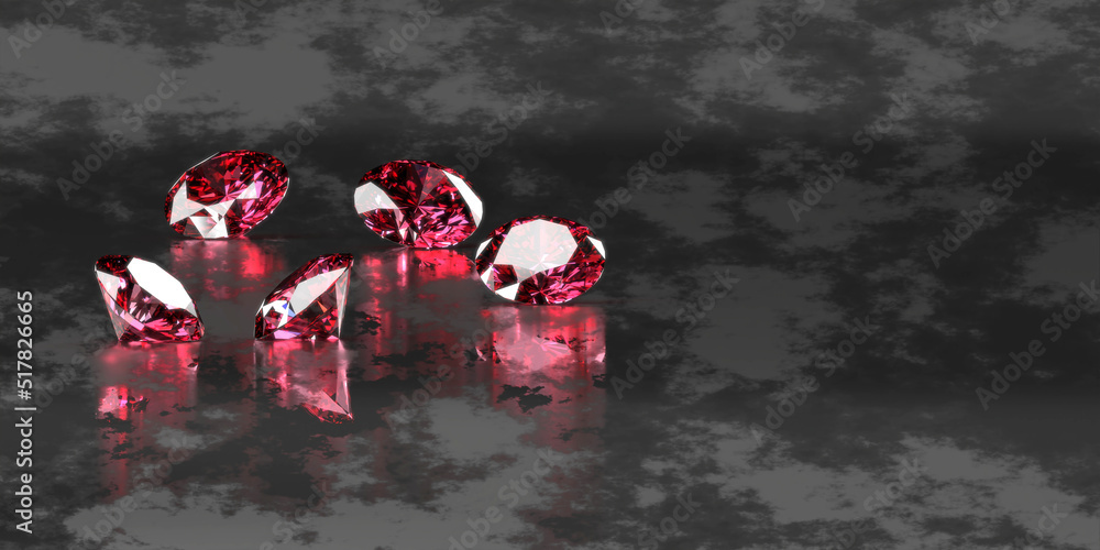 Poster ruby gem diamond group placed on glossy background 3d rendering