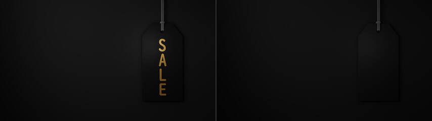黒色の背景に黒色のタグ。SALEの文字があるものとないもののセット。