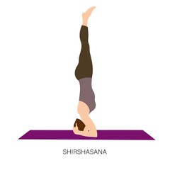Yogi woman in Shirshasana or Headstand yoga pose. 